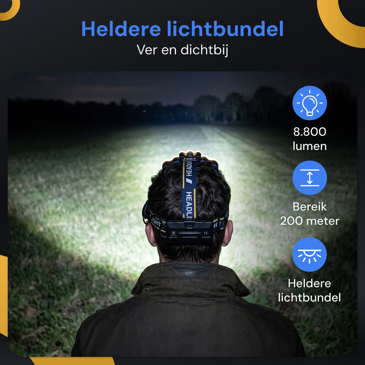 Hoofdlamp LED Oplaadbaar - 8800 Lumen